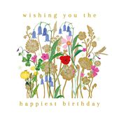 Flowers in Gold Birthday Card