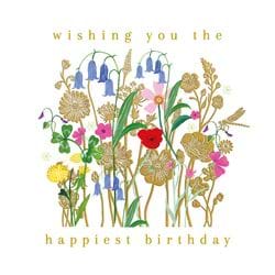 Flowers in Gold Birthday Card