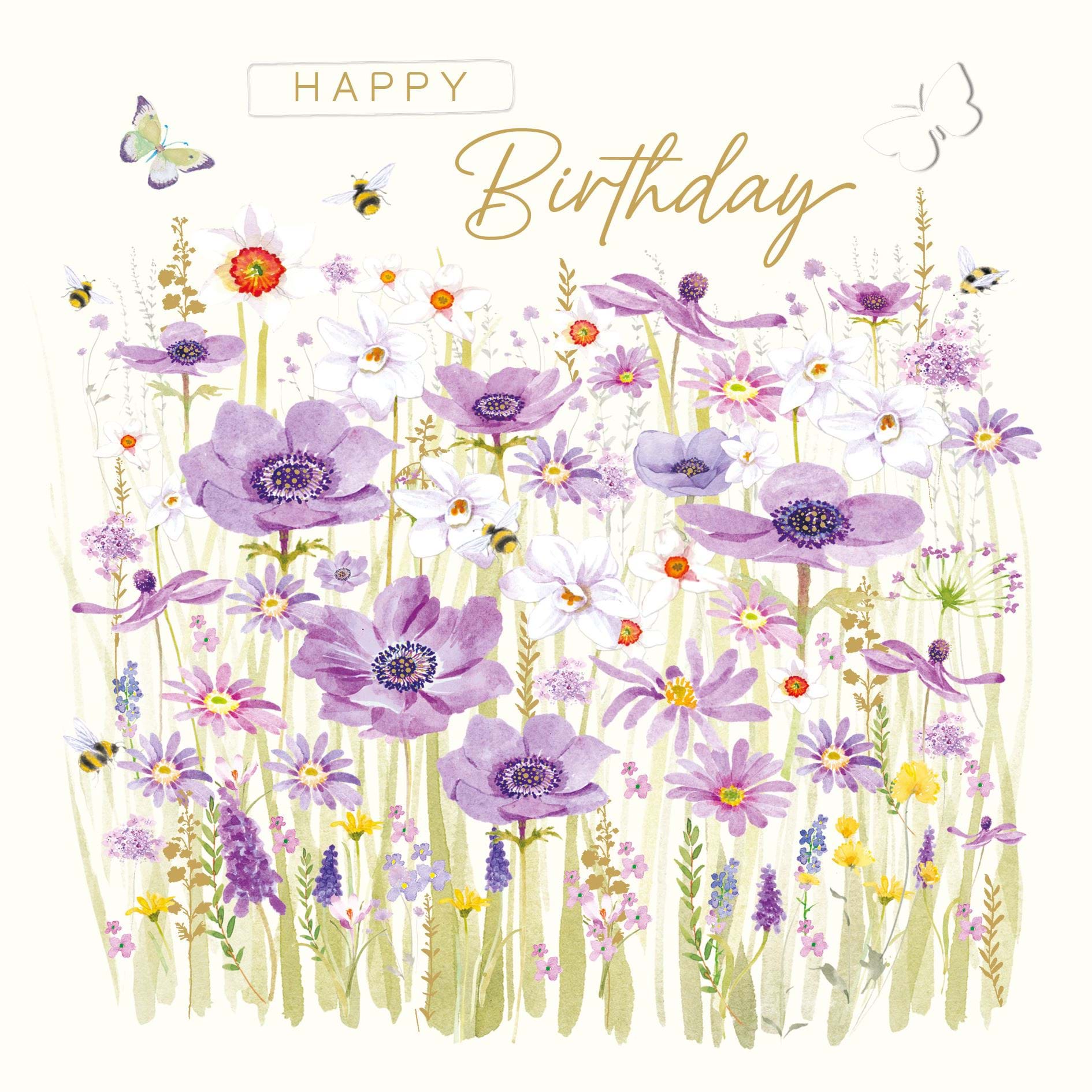 Purple Flowers Birthday Card