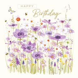 Purple Flowers Birthday Card