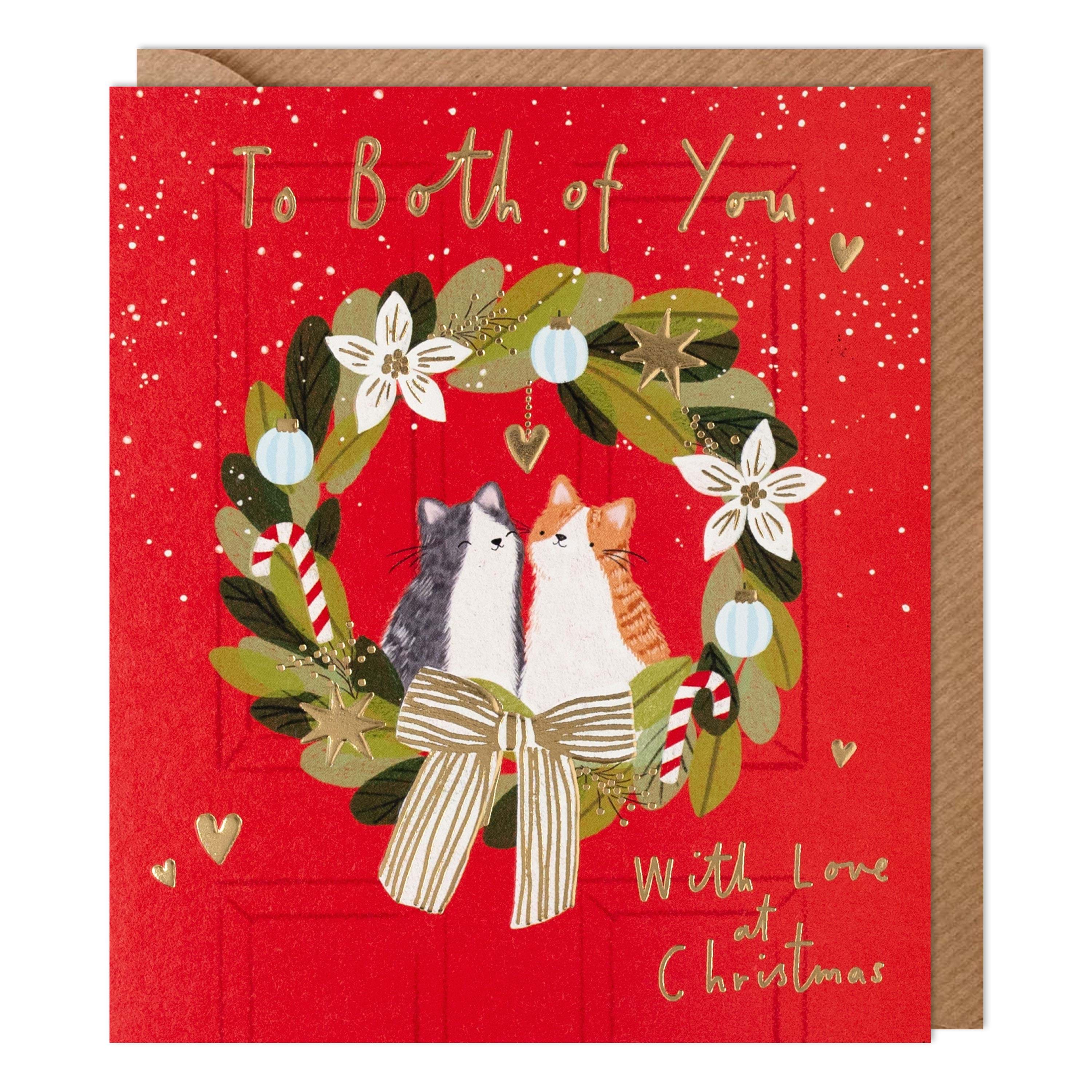 Cat Wreath Both of You Christmas Card
