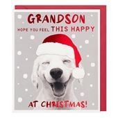 Happy Dog Grandson Christmas Card