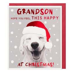 Happy Dog Grandson Christmas Card