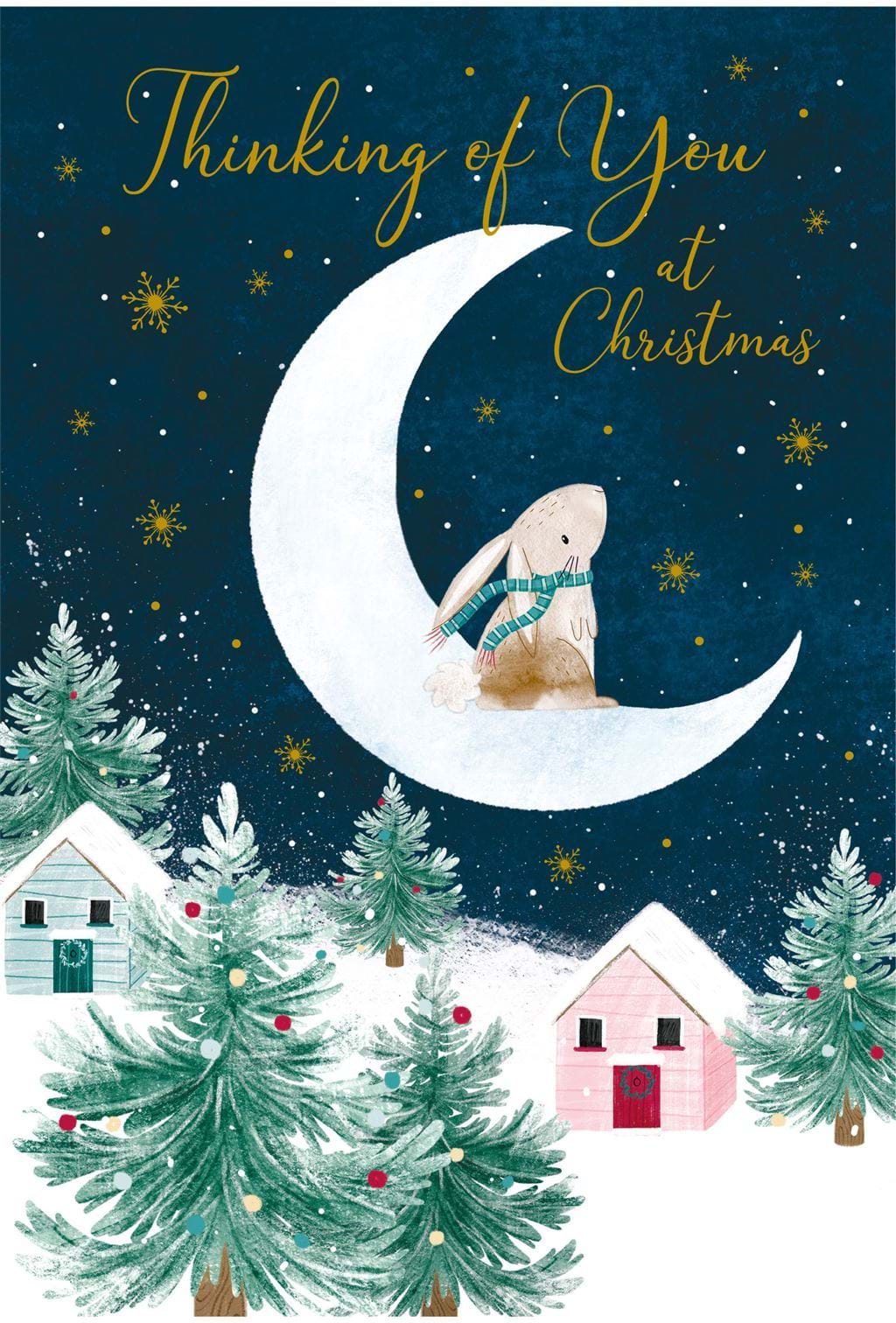 Rabbit and the Moon Thinking of you Christmas Card