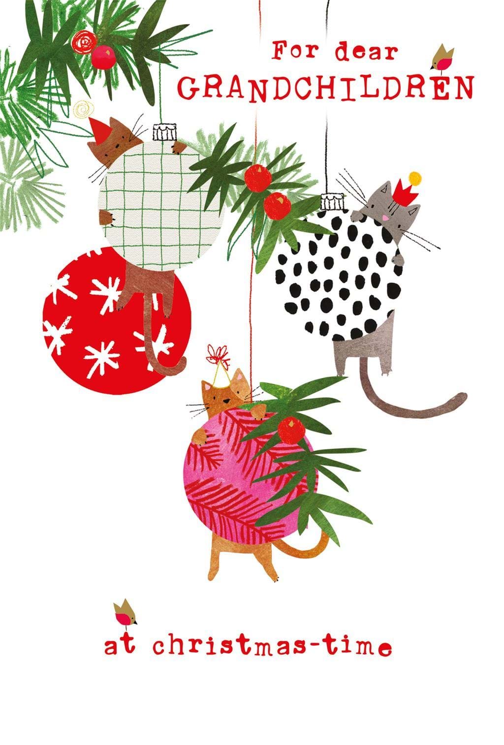 Cat Baubles Grandchildren Christmas Card
