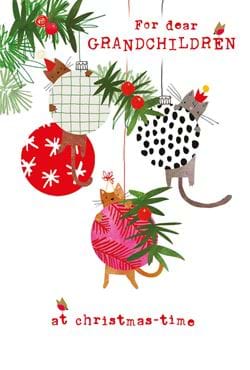 Cat Baubles Grandchildren Christmas Card