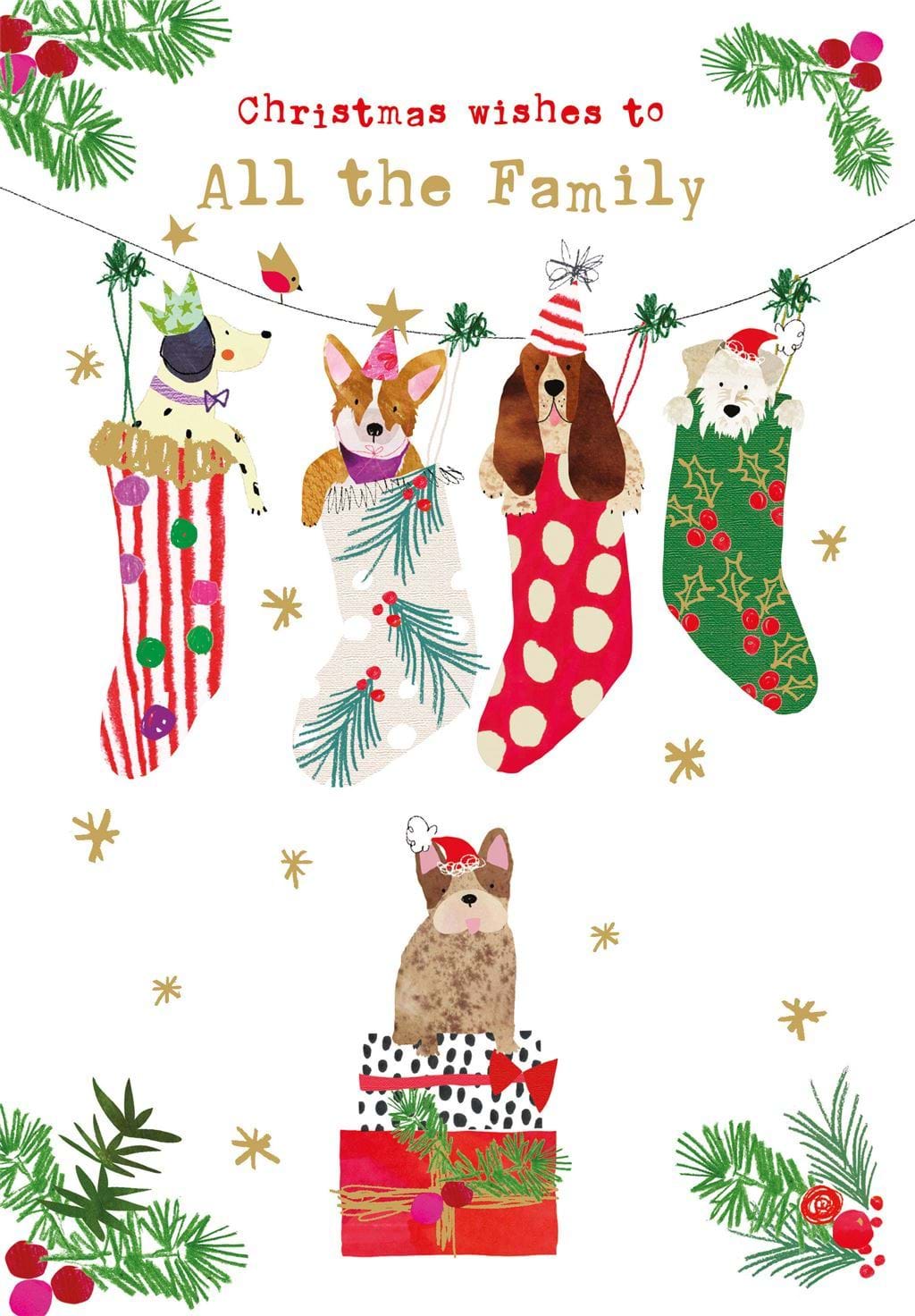 Pups in Stockings All the Family Christmas Card