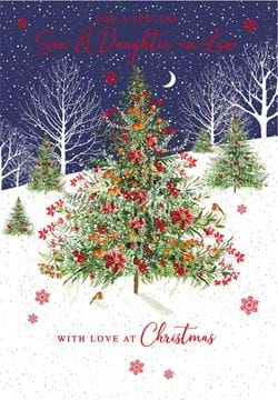 Floral Tree Son & Daughter-in-law Christmas Card