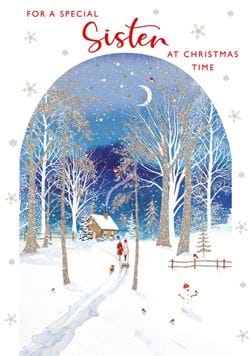 Moonlit Walk Sister Christmas Card