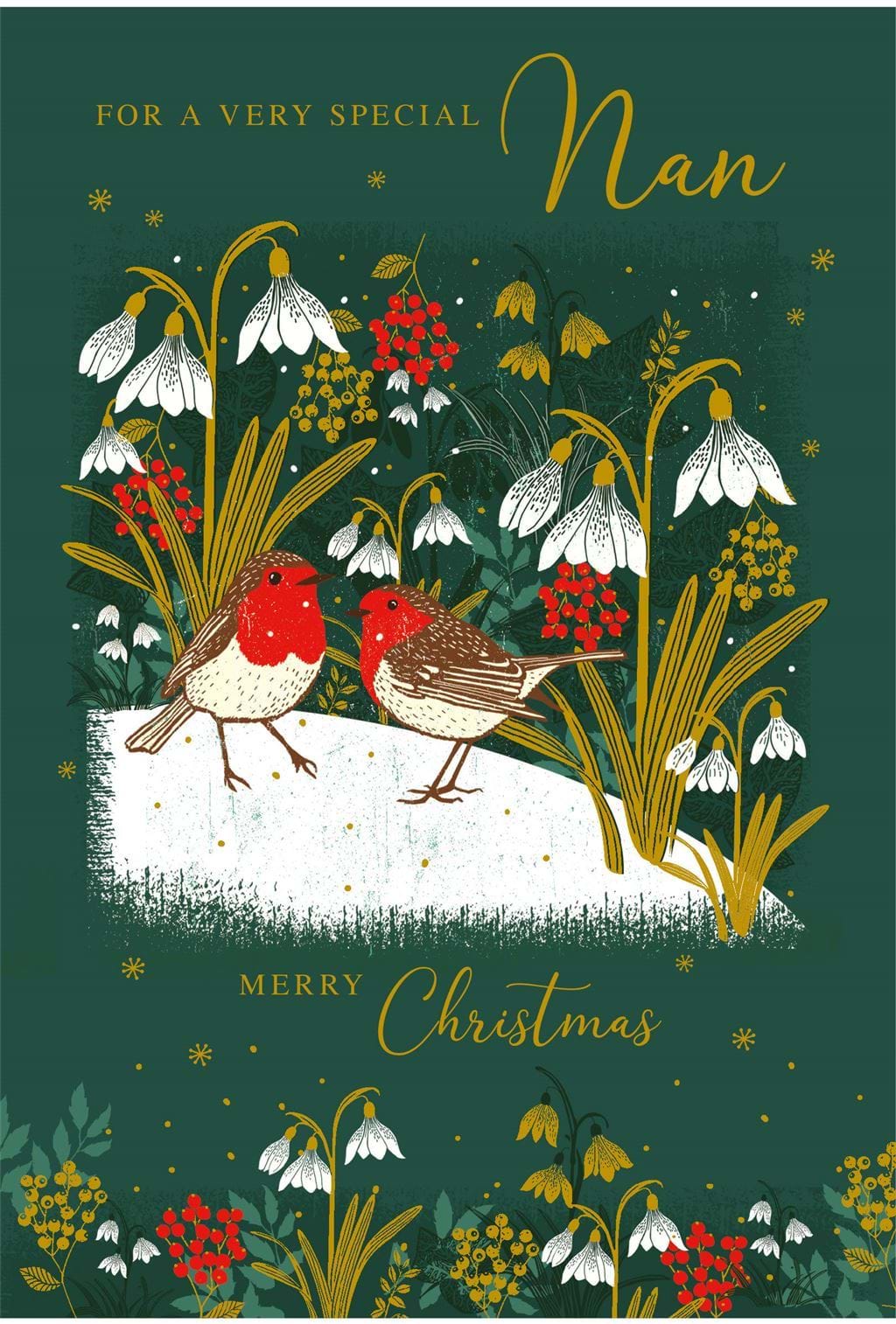 Snowdrops and Robins Nan Christmas Card