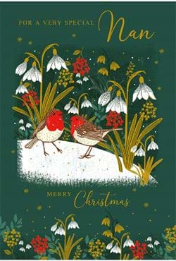Snowdrops and Robins Nan Christmas Card
