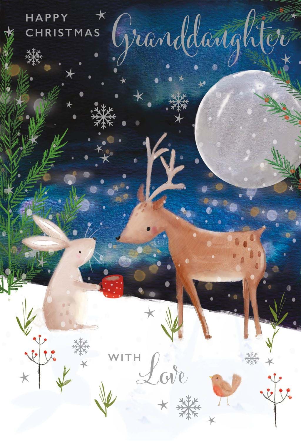Moonlight Animals Granddaughter Christmas Card