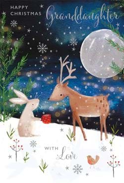 Moonlight Animals Granddaughter Christmas Card