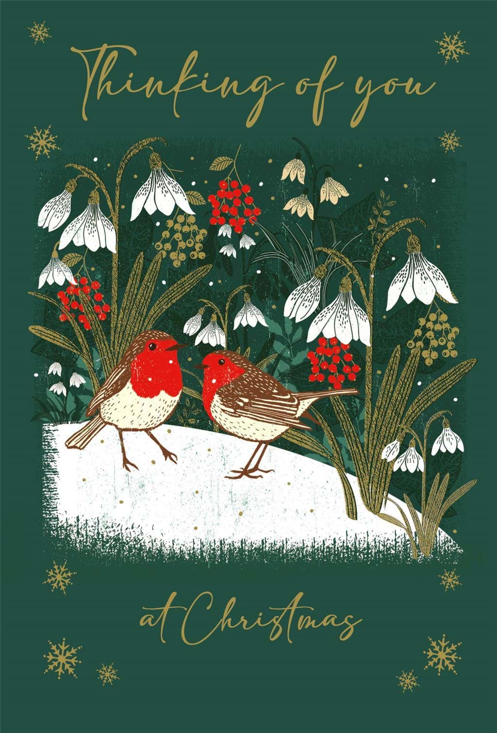Snowdrop Robins Thinking of You Christmas Card