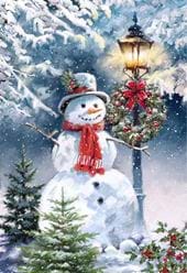 Snowman Under Lampost - Personalised Christmas Card