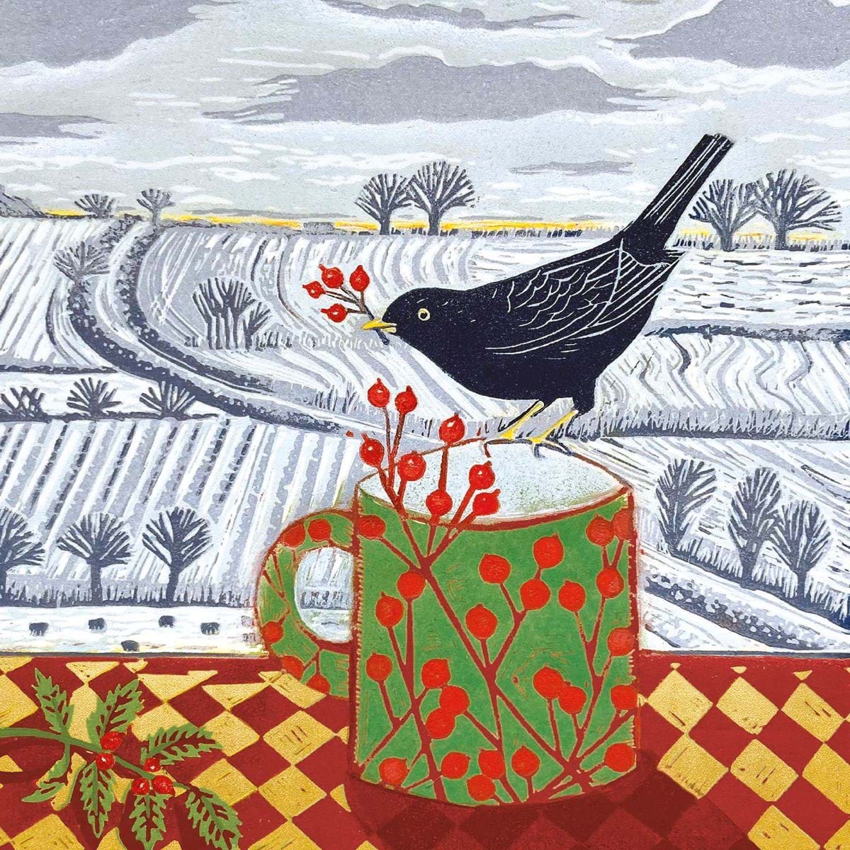 Blackbird and Berries Christmas Cards - Pack of 5