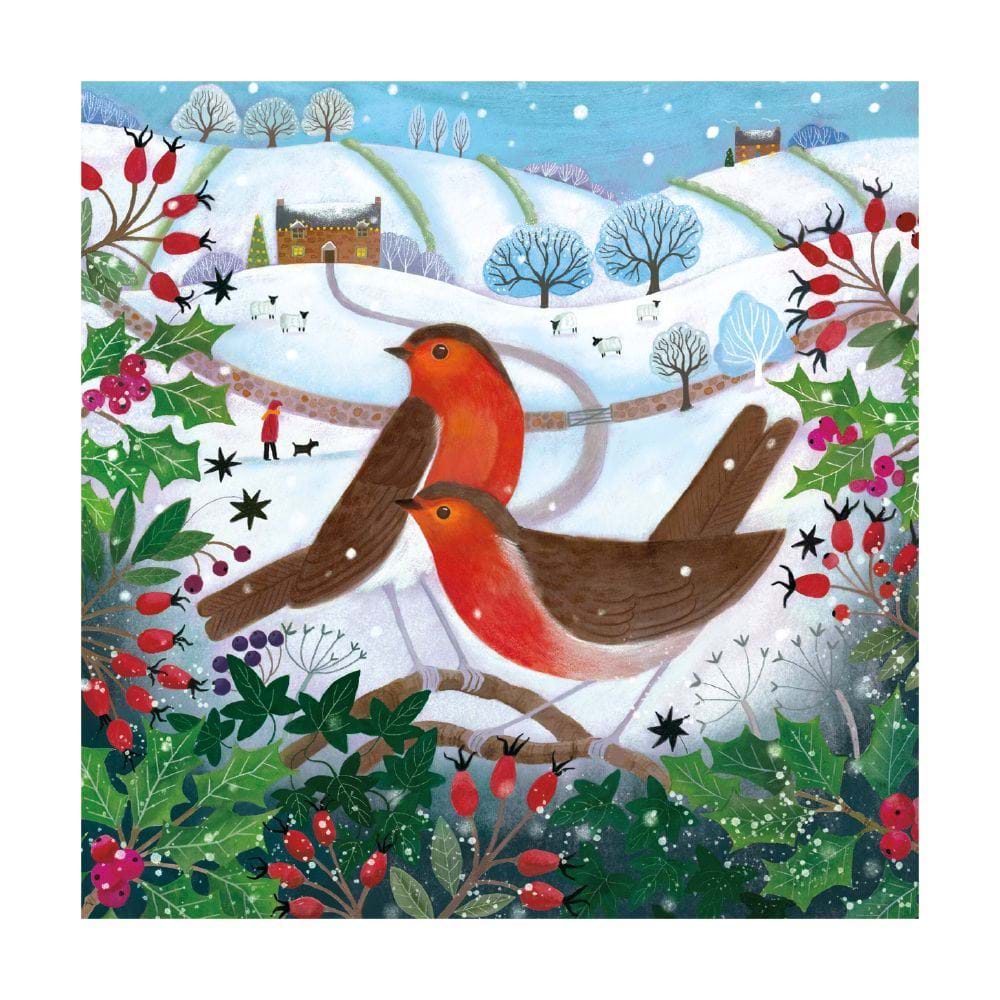 Hedgerow Robins Christmas Cards - Pack of 8
