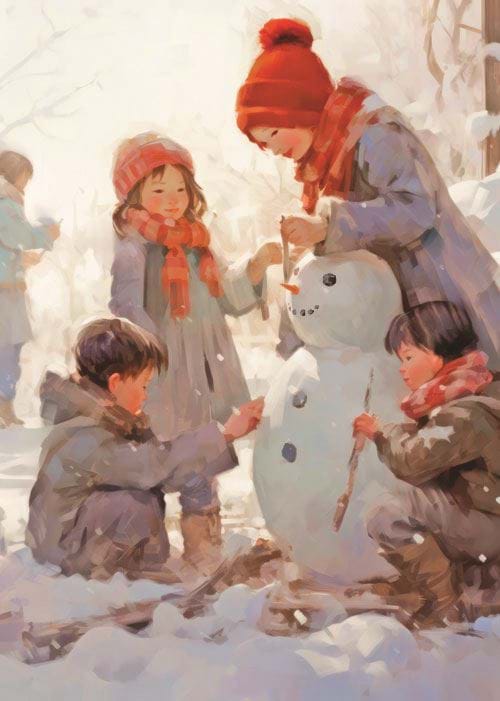 Building the Snowman - Personalised Christmas Card