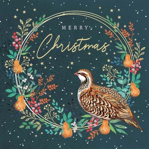 Partridge in a Pear Wreath - Personalised Christmas Card