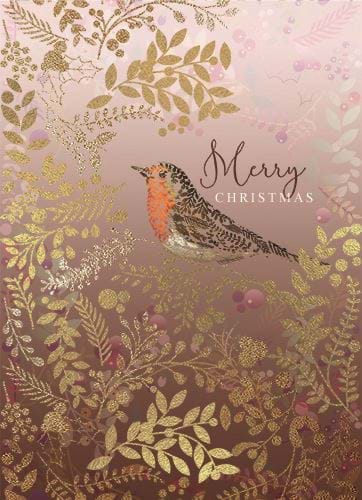 Robin Amongst Gilded Leaves - Personalised Christmas Card
