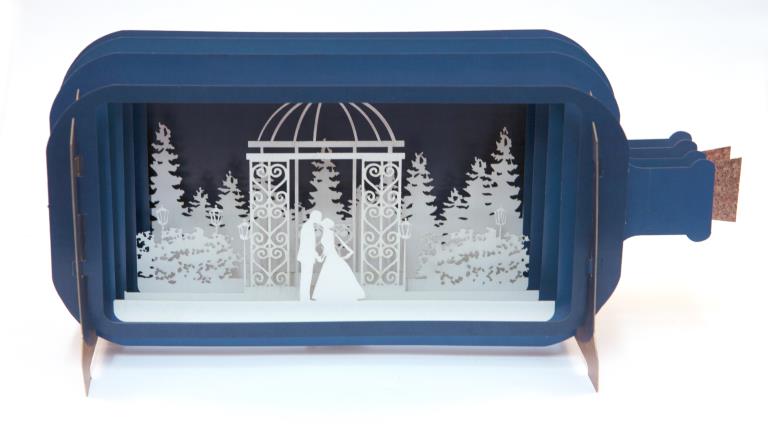 Kissing Couple Message in a Bottle Pop Up Wedding Card