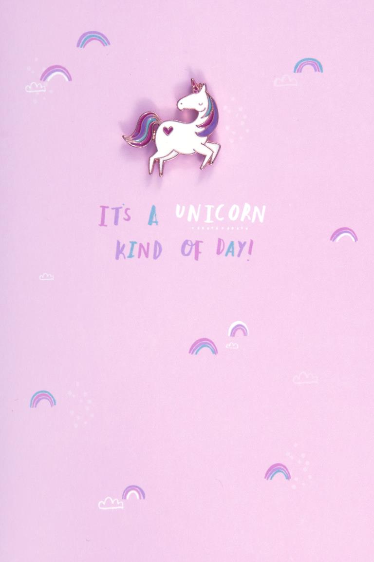 Unicorn Pin Badge Birthday Card