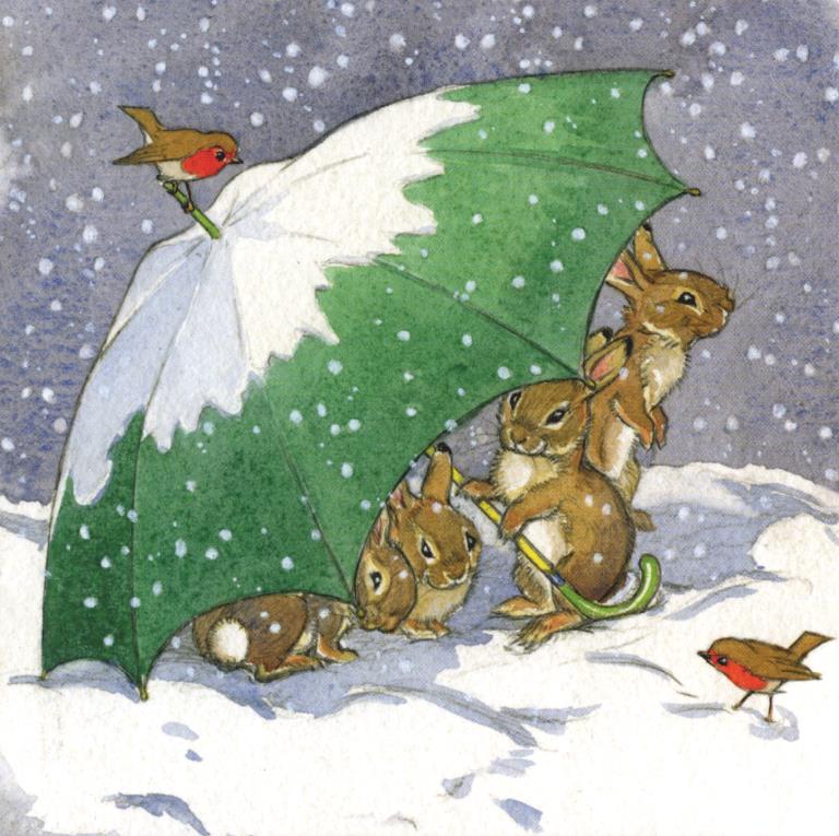 Rabbits Under Umbrella Christmas Pack (8)