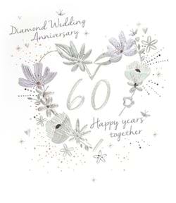 Floral Heart Diamond Wedding Anniversary Card
