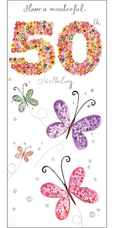 50th Butterflies Birthday Card