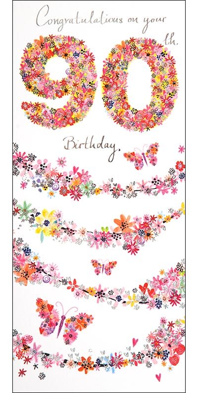 90th Flowers Birthday Card