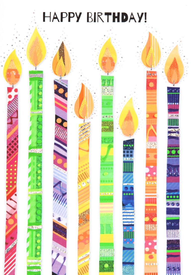 Neon Candles Birthday Card