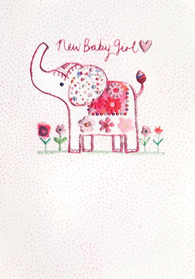 Elephant Girl New Baby Card