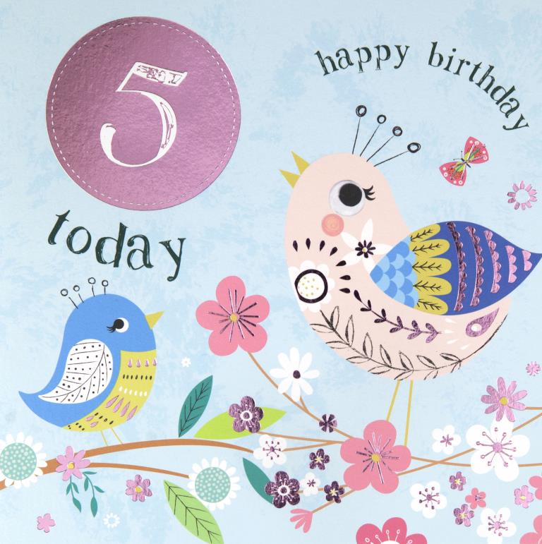 Little Birds 5th Birthday Card
