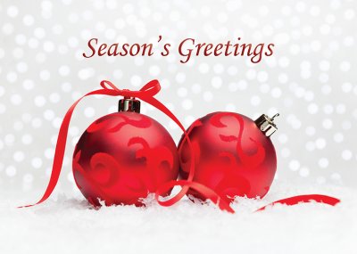 Crimson Baubles Personalised Christmas Card