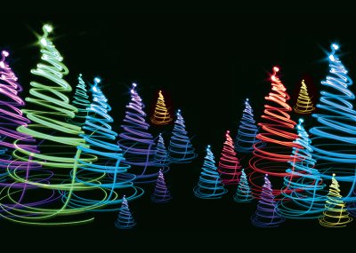 Multicoloured Trees Personalised Christmas Card