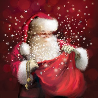 Santa Opening Present Sack Personalised Christmas Card