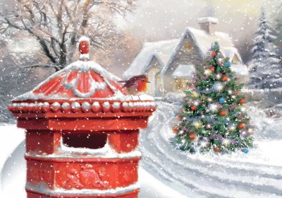 Robin and Postbox Personalised Christmas Card