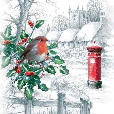 Robin With Holly Berries Personalised Christmas Card
