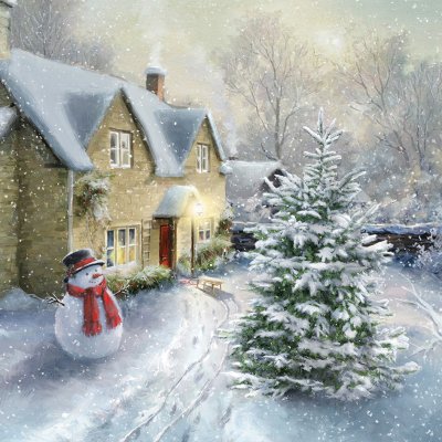 Snowman Cottage Personalised Christmas Card