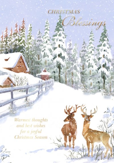 Watercolour Deers Personalised Christmas Card