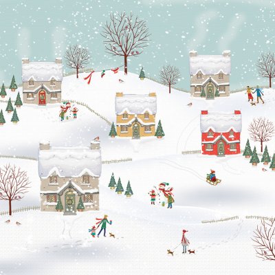Snowy Cottages Personalised Christmas Card