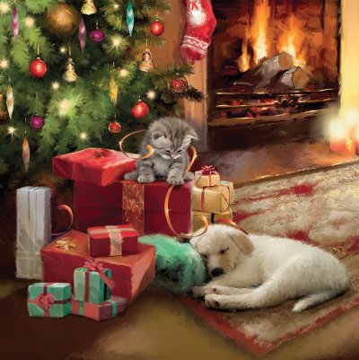 Kitten and Puppy Personalised Christmas Card