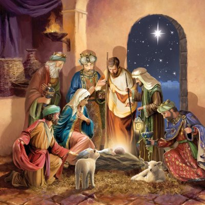 Adoration of New Baby Personalised Christmas Card