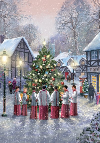 Boys Choir Around Tree Personalised Christmas Card