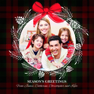 Christmas White Wreath Front Personalised Christmas Card