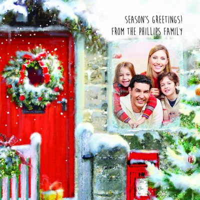 Red Doors Front Personalised Christmas Card