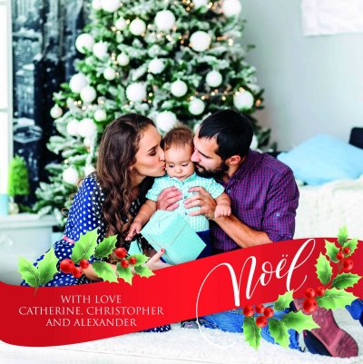 Noel Berries Front Personalised Christmas Card