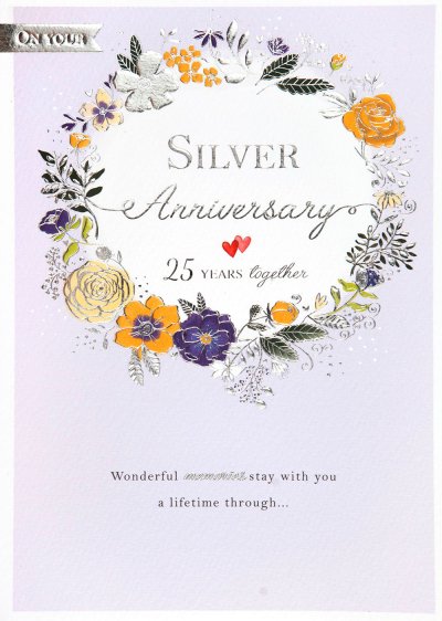 Floral Wreath Silver Anniversary Card