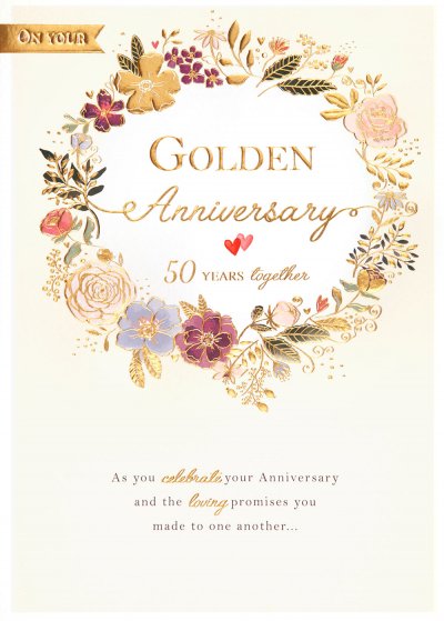 Floral Wreath Golden Anniversary Card