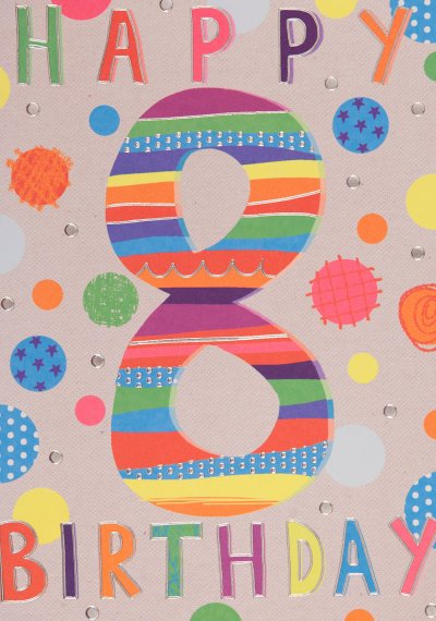 Colourful 8th Birthday Card